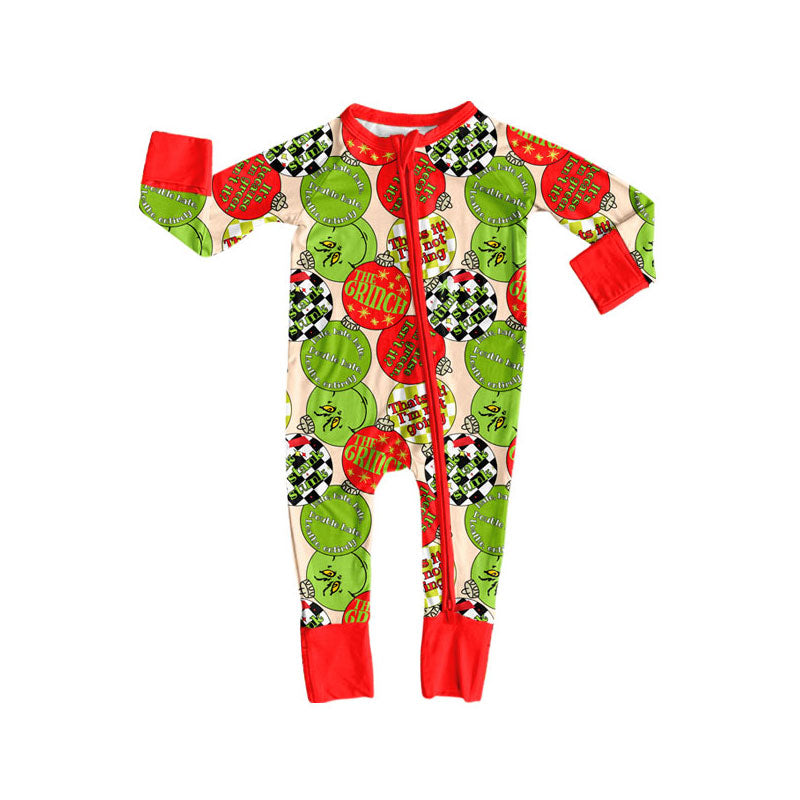MOQ 8 Preorder LR2658 Cartoon Grinch Red Zipper Long Sleeve Boys Romper 202509
