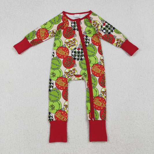 LR2658 Cartoon Grinch Red Zipper Long Sleeve Boys Romper 202510 RTS