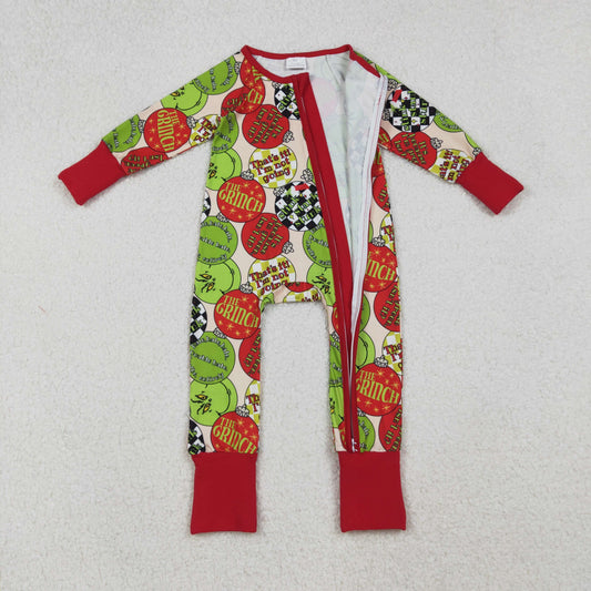 LR2658 Cartoon Grinch Red Zipper Long Sleeve Boys Romper 202510 RTS
