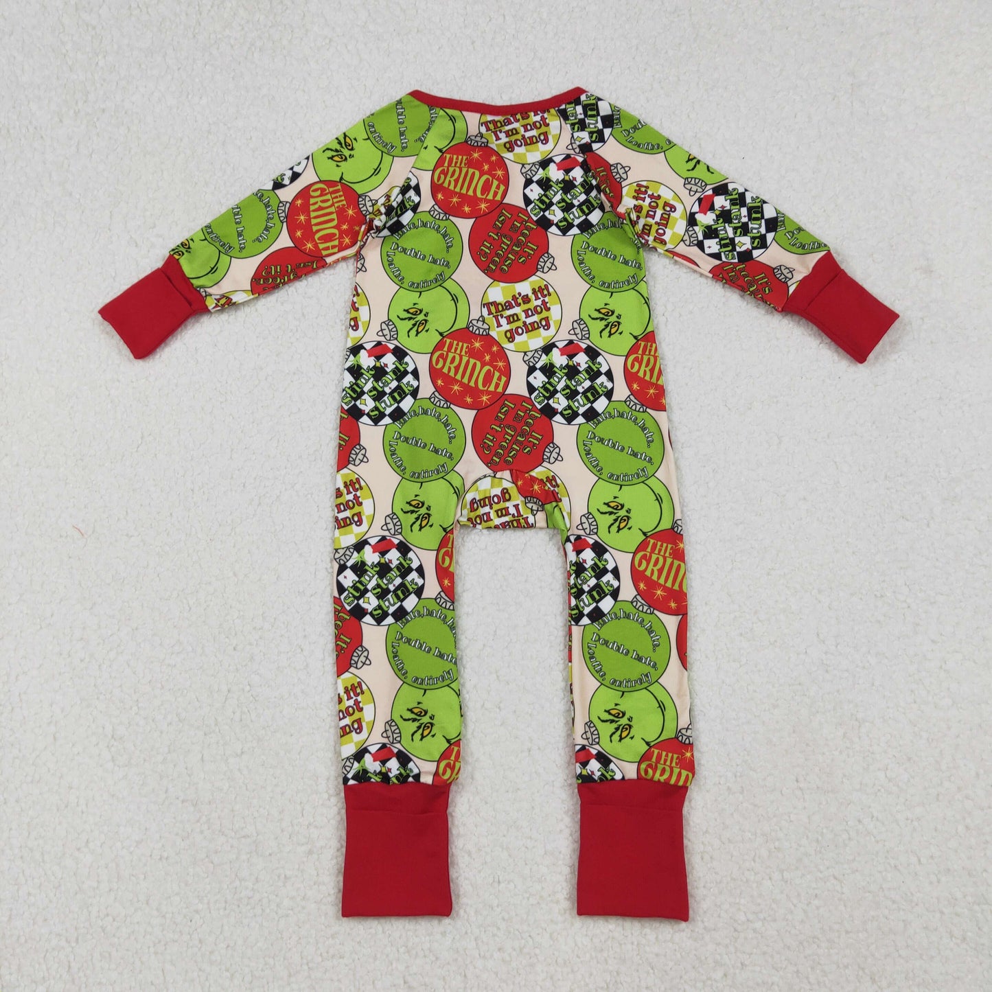 LR2658 Cartoon Grinch Red Zipper Long Sleeve Boys Romper 202510 RTS