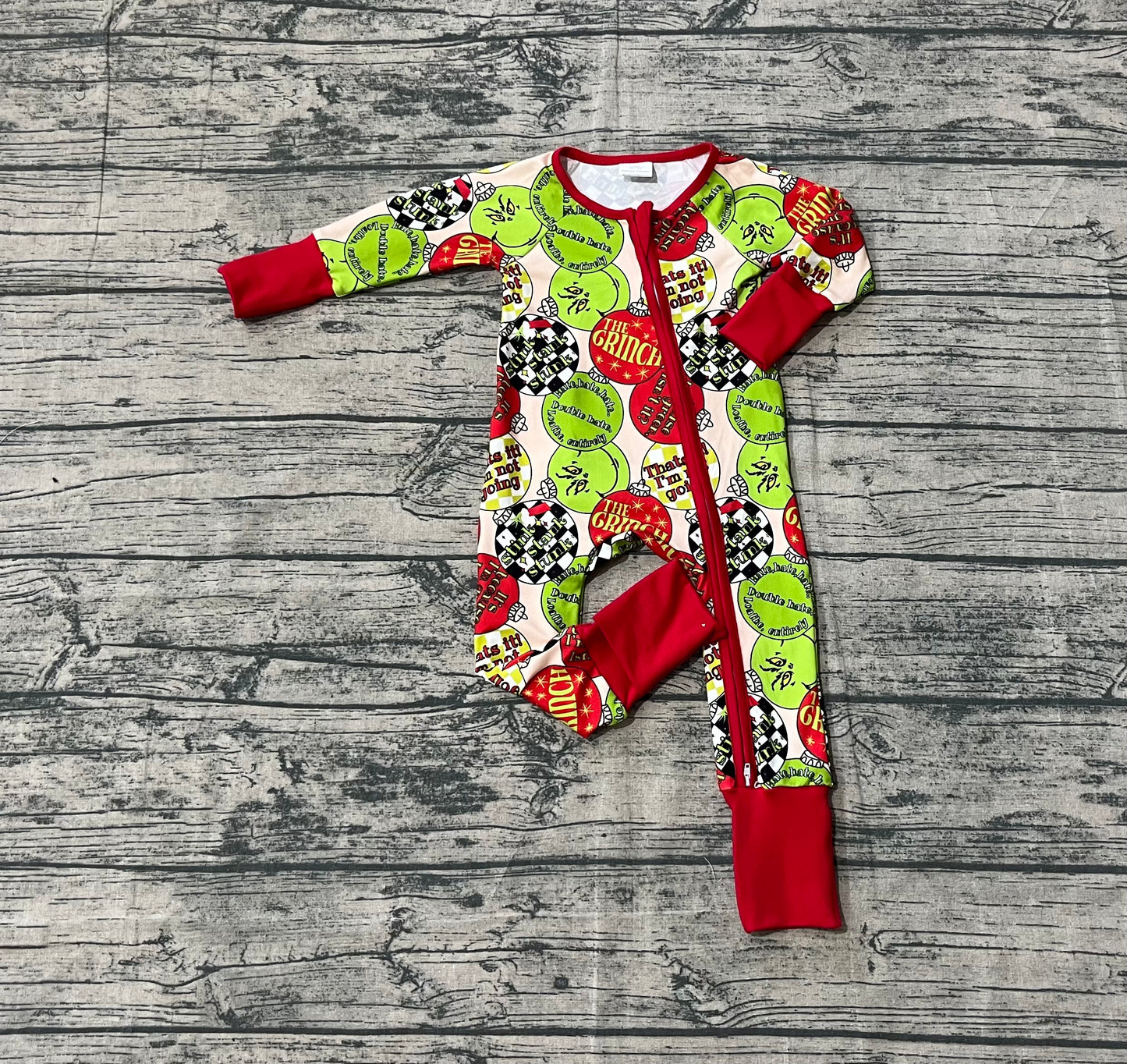 LR2658 Cartoon Grinch Red Zipper Long Sleeve Boys Romper 202510 RTS