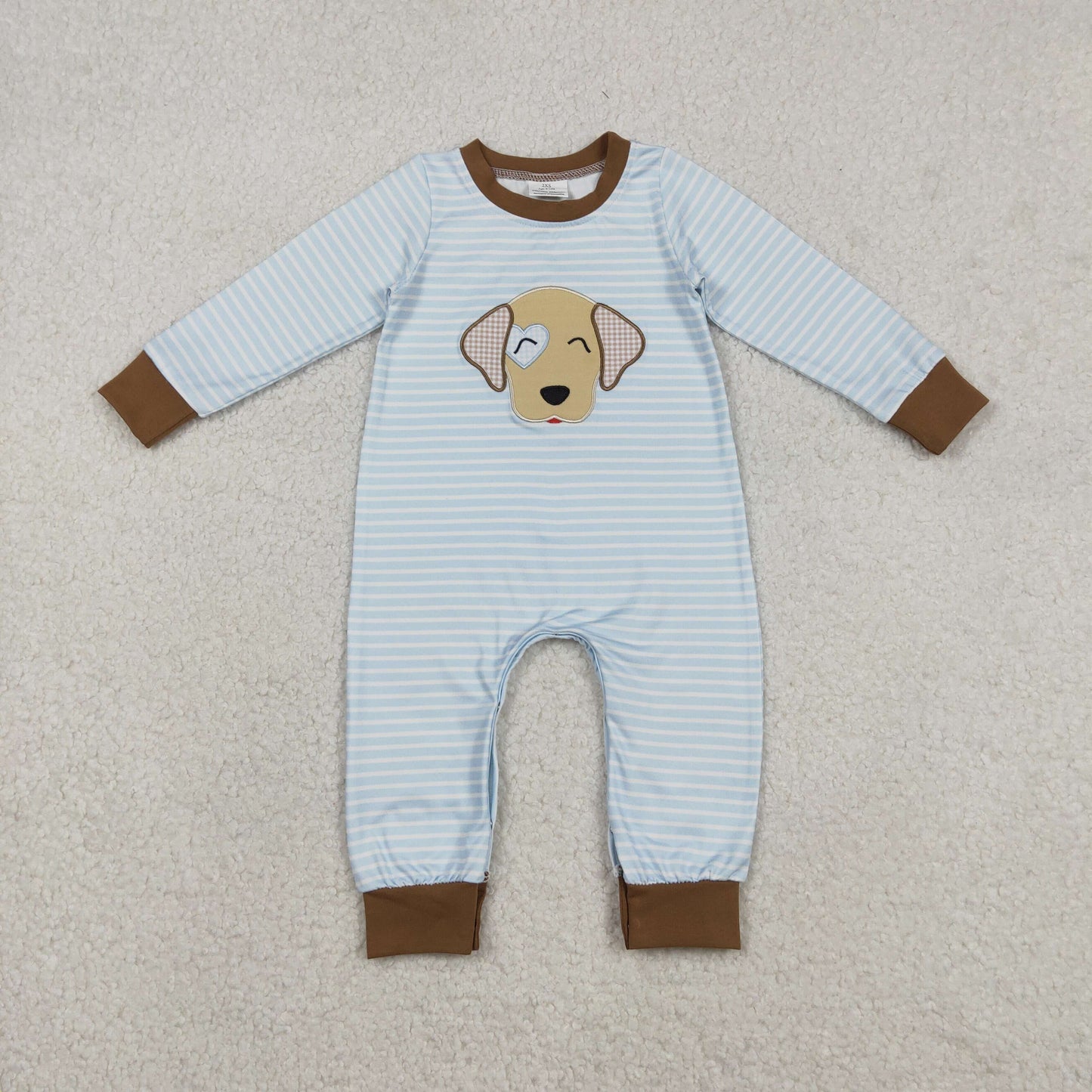 LR2659 Embroidered Valentine's Day Cute Puppy Stripe Long Sleeve Boys Romper 202512 RTS Sibling