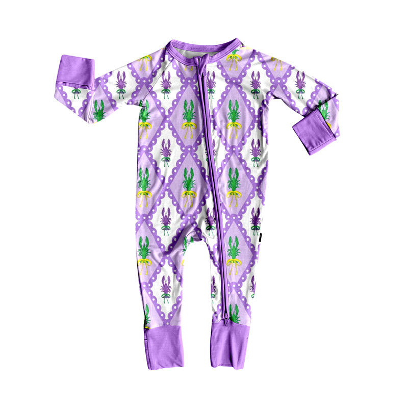 MOQ 8 Preorder LR2667 Crayfish Plaid Purple Zipper Long Sleeve Girls Romper 202509
