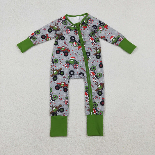 LR2669 Christmas Army Green Zipper Long Sleeve Boys Romper 202511 RTS