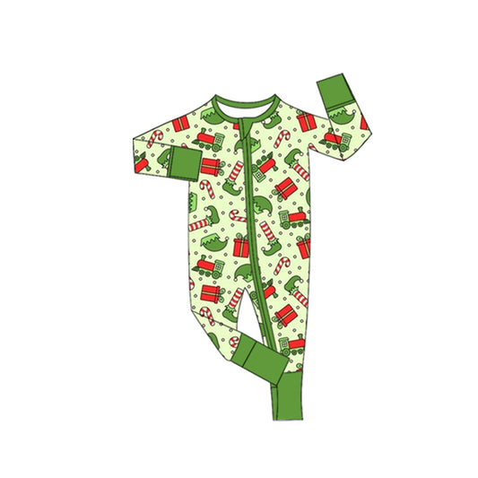 MOQ 8 Preorder LR2670 Christmas Canes Zipper Long Sleeve Boys Romper 202509