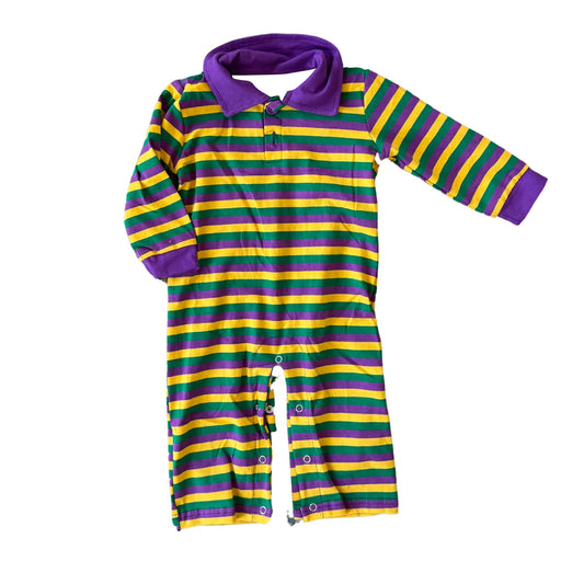MOQ 8 Preorder LR2679 Mardi Gras Purple Stripe Polo Long Sleeve Boys Romper 202509