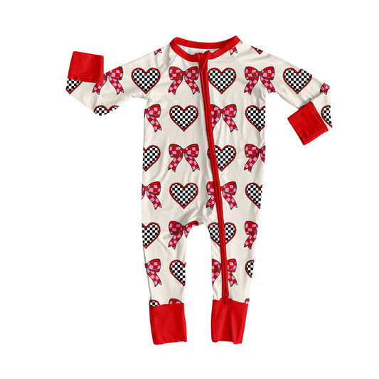 MOQ 8 Preorder LR2703 Valentine’s Day Bows Love Red Zipper Long Sleeve Girls Romper 202509