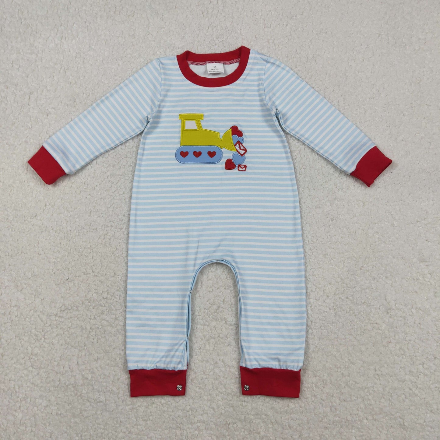 LR2708 Embroidered Valentine’s Day Love Truck Stripe Long Sleeve Boys Romper 202511 RTS