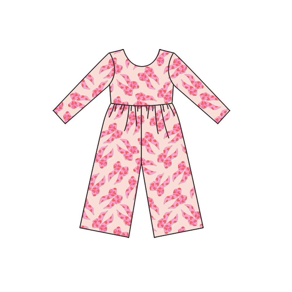 MOQ 8 preorder LR2709 Valentine’s Day Bows Love Long Sleeve Girls Overalls Jumpsuit 202509