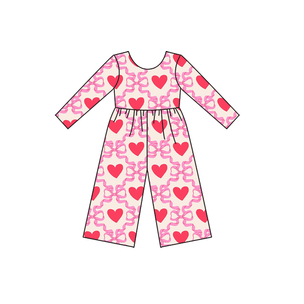 MOQ 8 preorder LR2710 Valentine’s Day Love Bows Long Sleeve Girls Overalls Jumpsuit 202509