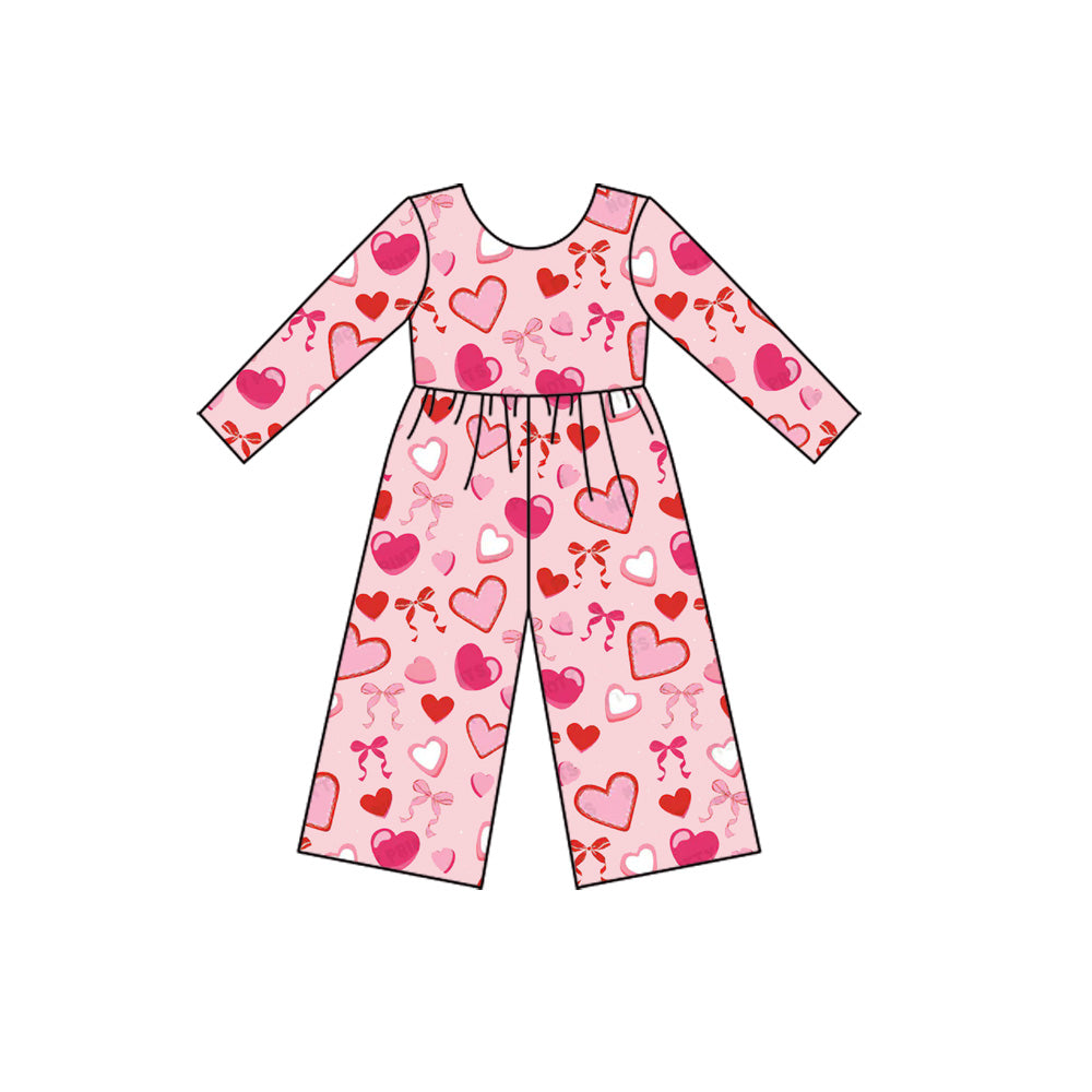 MOQ 8 preorder LR2712 Valentine’s Day Love Bows Long Sleeve Girls Overalls Jumpsuit 202509