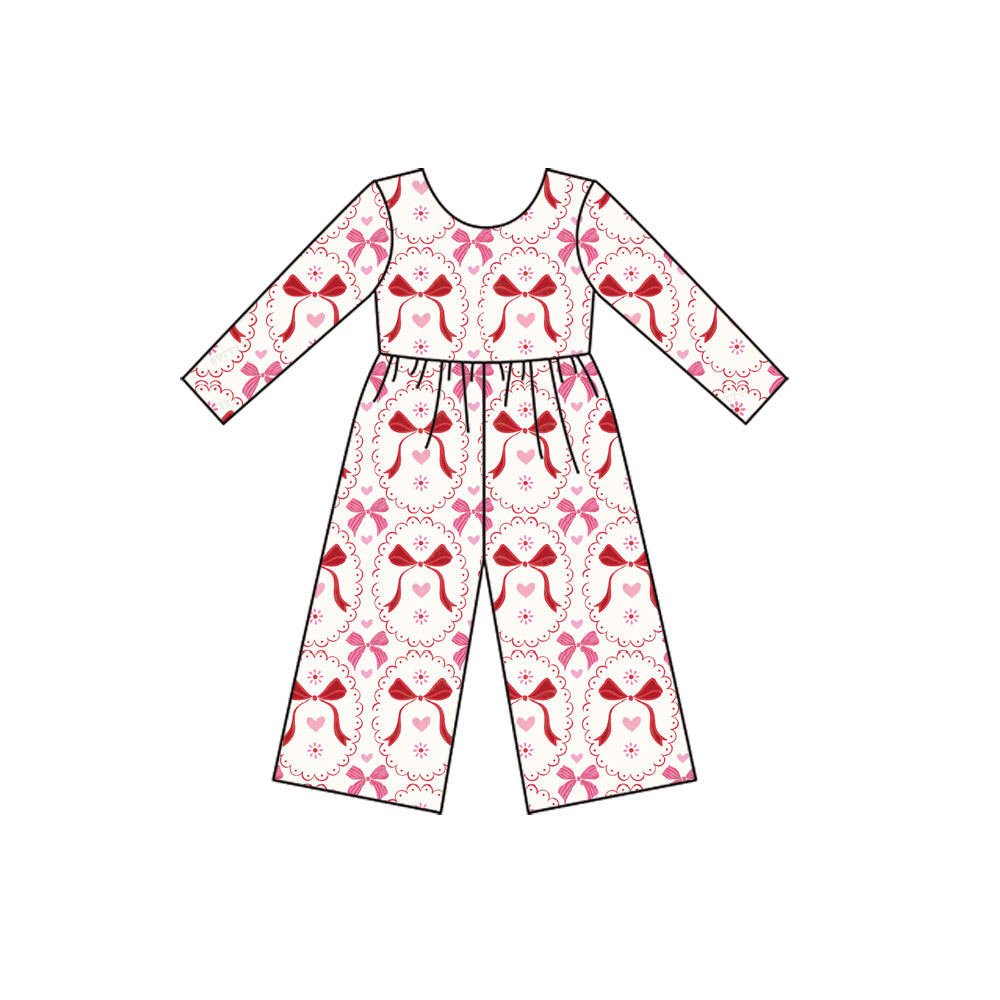MOQ 8 preorder LR2713 Valentine’s Day Love Bows Flower Long Sleeve Girls Overalls Jumpsuit 202509