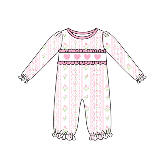 MOQ 8 Preorder LR2714 Valentine’s Day Flower Leaf Love Ruffle Pink Long Sleeve Girls Romper 202509
