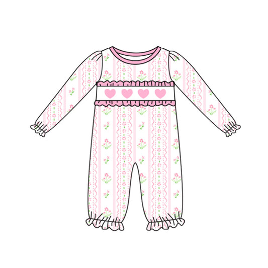 MOQ 8 Preorder LR2714 Valentine’s Day Flower Leaf Love Ruffle Pink Long Sleeve Girls Romper 202509