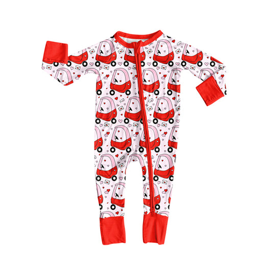 MOQ 8 Preorder LR2716 Valentine’s Day Love Car Zipper Long Sleeve Girls Romper 202509