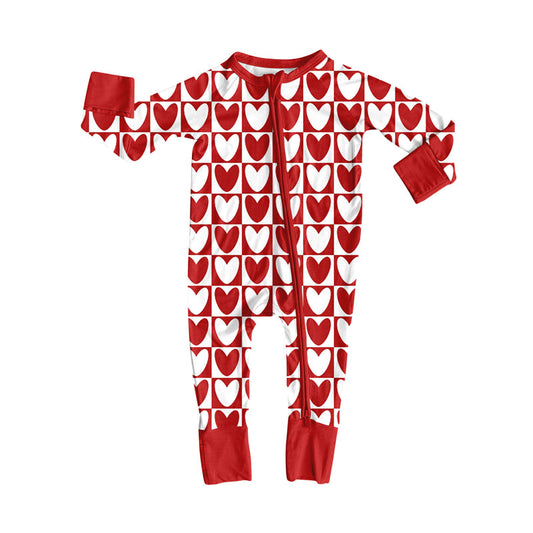 MOQ 8 Preorder LR2717 Valentine’s Day Love Plaid Zipper Long Sleeve Girls Romper 202509
