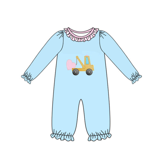 MOQ 8 Preorder LR2718 Valentine’s Day Love Truck Ruffle Long Sleeve Girls Romper 202509 Sibling