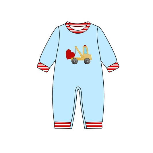 MOQ 8 Preorder LR2719 Valentine’s Day Love Truck Long Sleeve Boys Romper 202509 Sibling