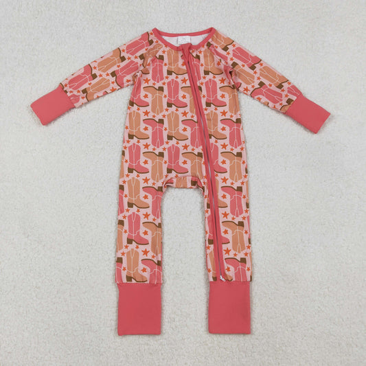 LR2733 Boots Star Orange Zipper Long Sleeve Girls Romper 202510 RTS