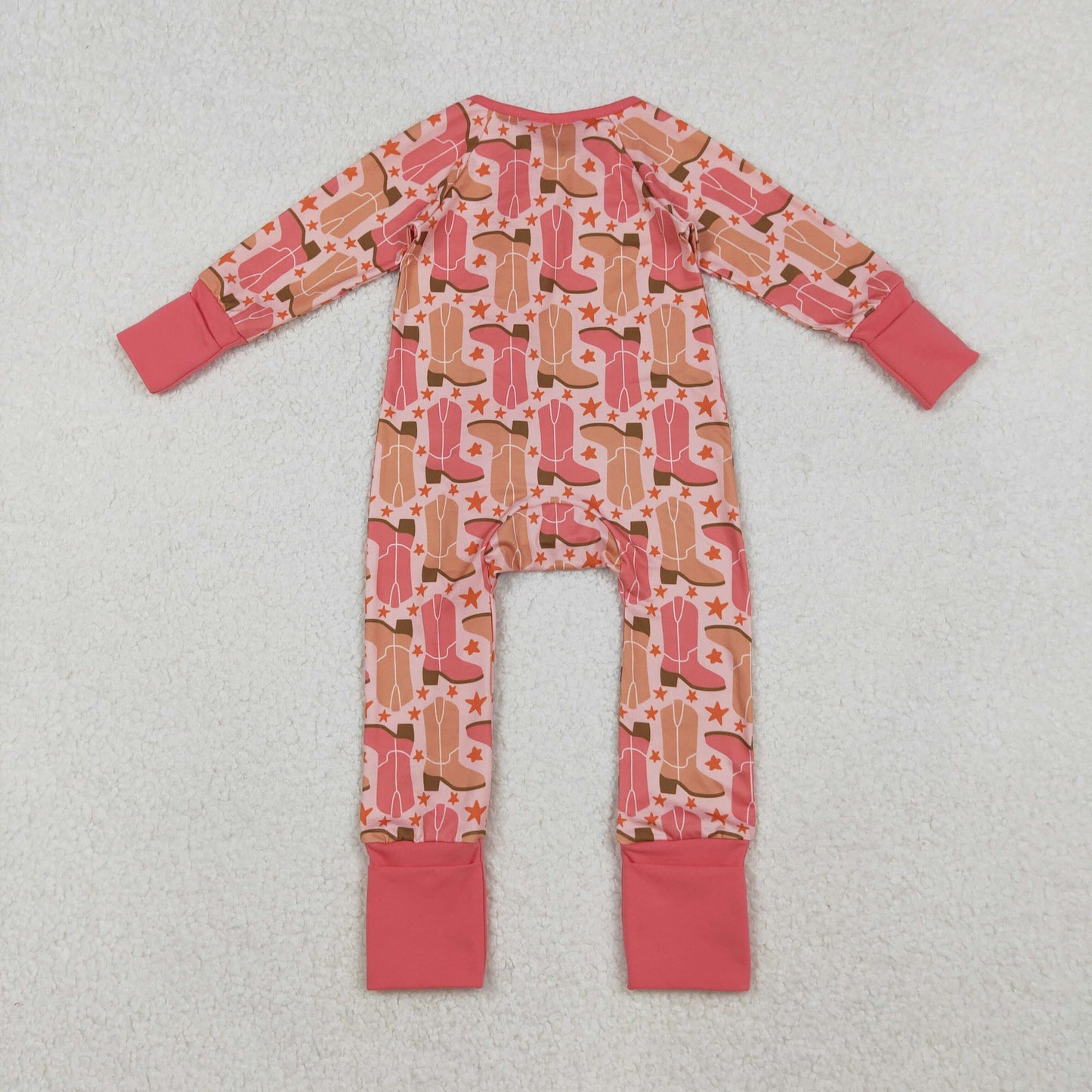 LR2733 Boots Star Orange Zipper Long Sleeve Girls Romper 202510 RTS