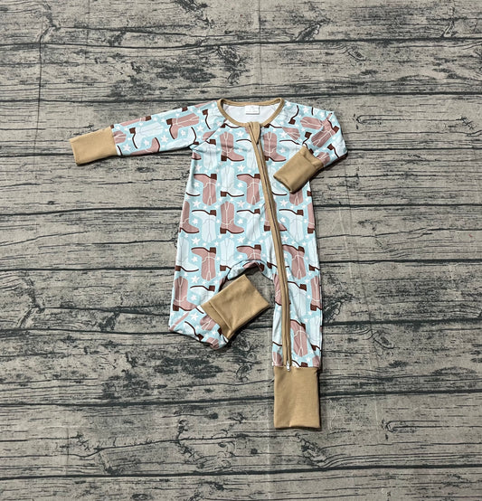 NO MOQ Preorder LR2734 Boots Star Khaki Zipper Long Sleeve Boys Romper 202510