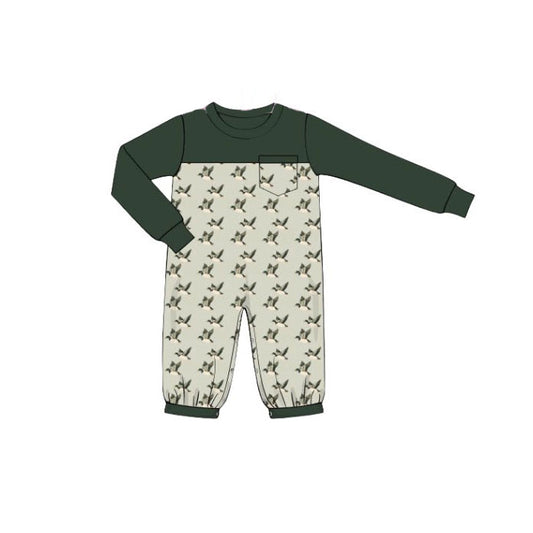 MOQ 8 Preorder LR2747 Duck Hunting Pocket Dark Green Long-Sleeved Boys Romper 202510