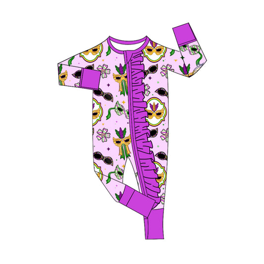 MOQ 8 Preorder LR2752 Mardi Gras Purple Ruffle Long-Sleeved Girls Romper 202510