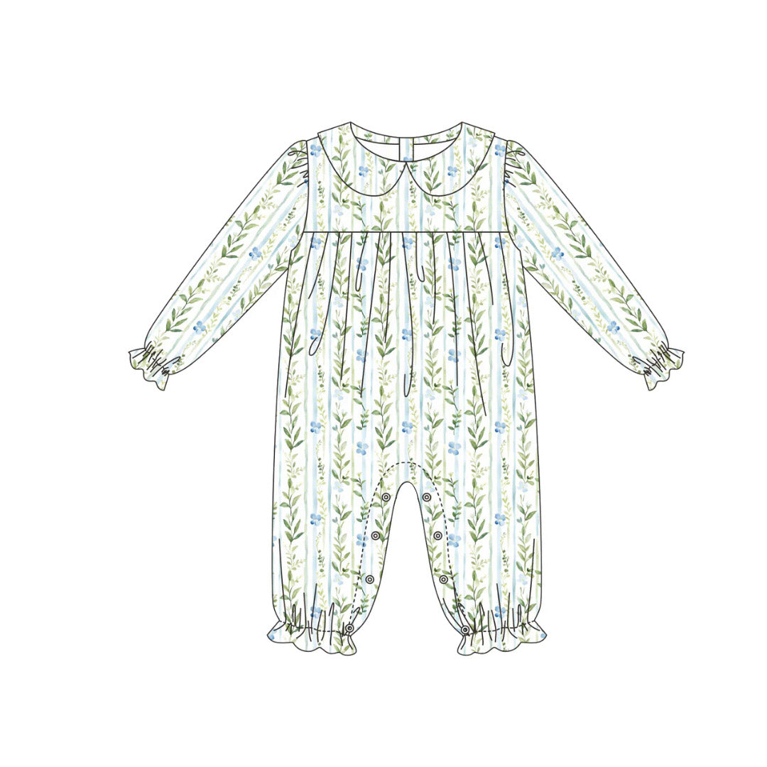 MOQ 8 Preorder LR2755 Leaf Stripe Doll Collar Long-Sleeved Girls Romper 202510 Sibling
