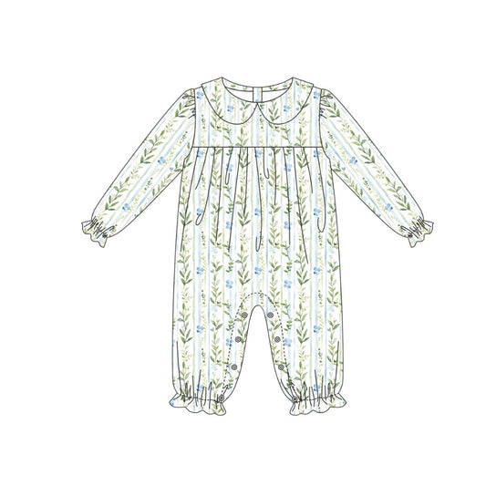 MOQ 8 Preorder LR2755 Leaf Stripe Doll Collar Long-Sleeved Girls Romper 202510 Sibling