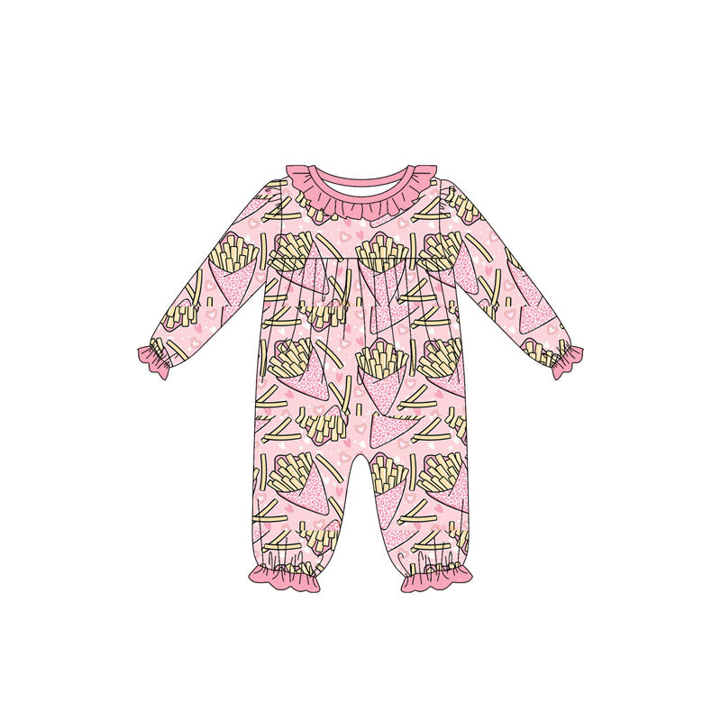 MOQ 8 Preorder LR2760 Fries Pink Ruffle Long-Sleeved Girls Romper 202510