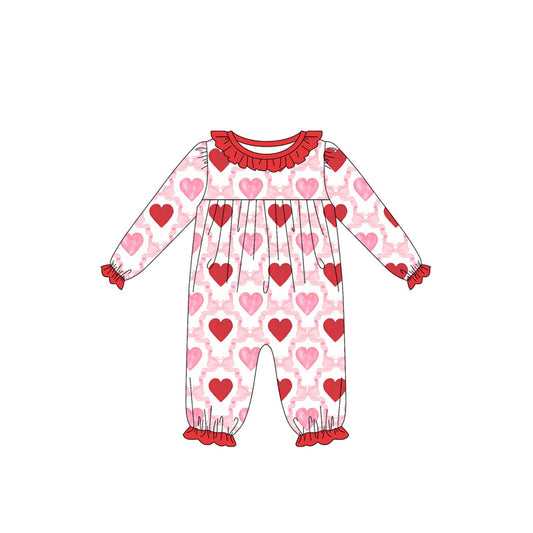 MOQ 8 Preorder LR2761 Valentine's Day Love Red Ruffle Long-Sleeved Girls Romper 202510