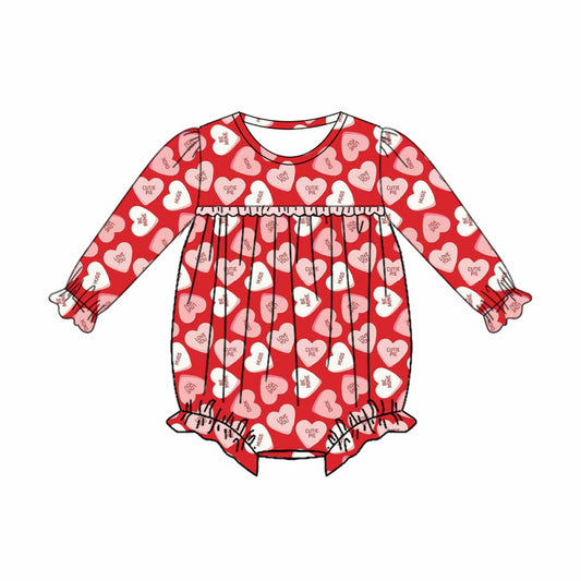 MOQ 8 Preorder LR2763 Valentine's Day Love Red Ruffle Long-Sleeved Girls Bubble Romper 202510