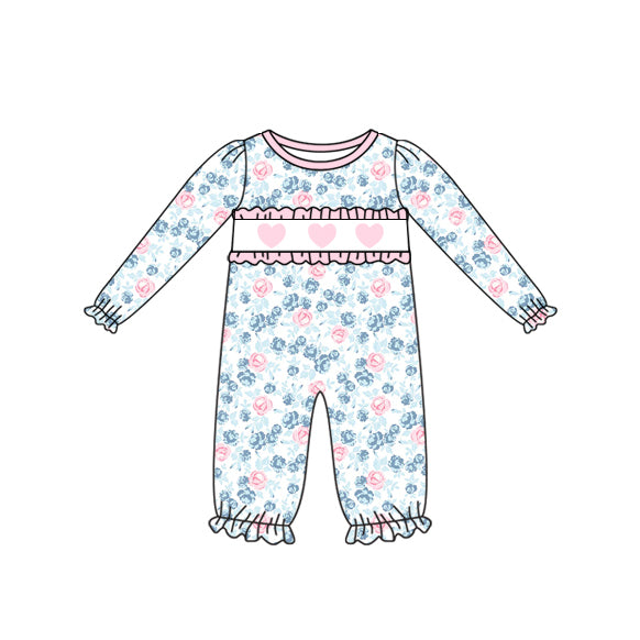 MOQ 8 Preorder LR2764 Valentine's Day Love Flower Pink Ruffle Long-Sleeved Girls Romper 202510