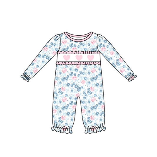 MOQ 8 Preorder LR2764 Valentine's Day Love Flower Pink Ruffle Long-Sleeved Girls Romper 202510