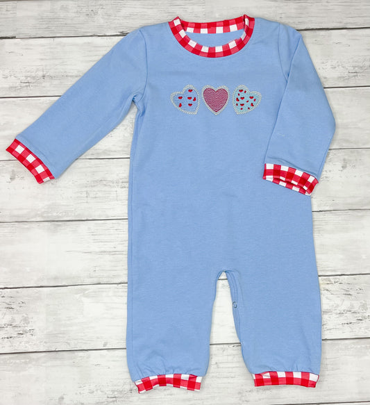 MOQ 8 Preorder LR2765 Valentine's Day Love Red Plaid Blue Long-Sleeved Boys Romper 202510