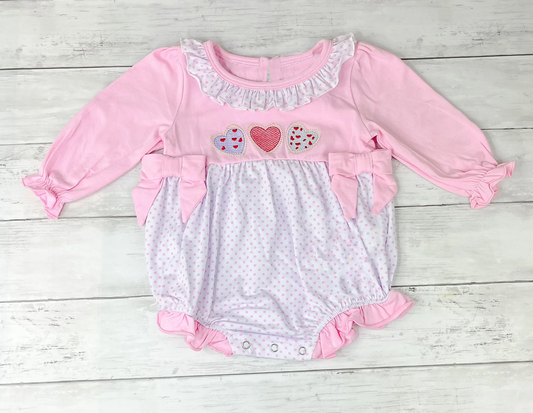 MOQ 8 Preorder LR2766 Valentine's Day Love Dots Ruffle Pink Long-Sleeved Girls Bubble Romper 202510
