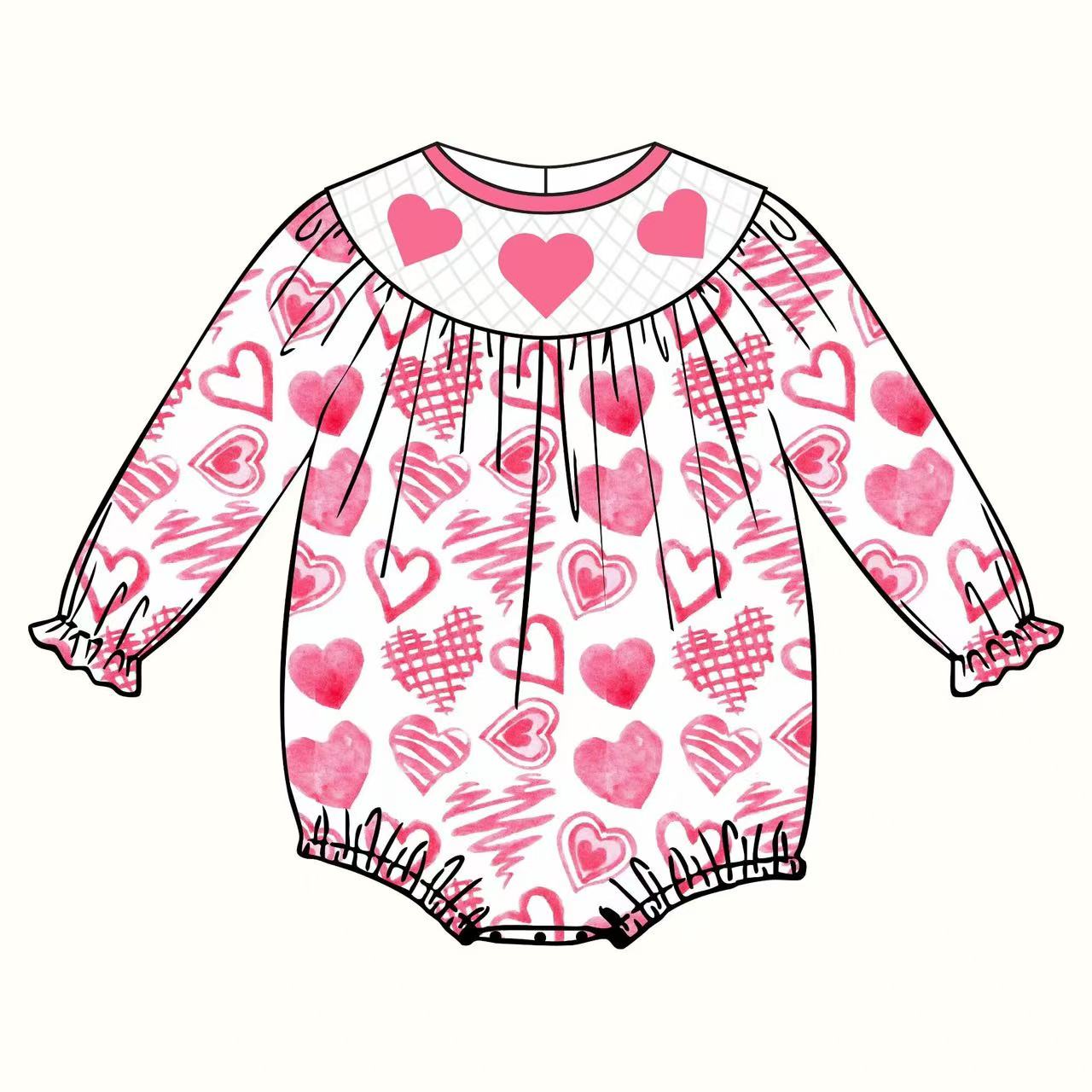 MOQ 8 Preorder LR2767 Valentine's Day Love Pink White Long-Sleeved Girls Bubble Romper 202510