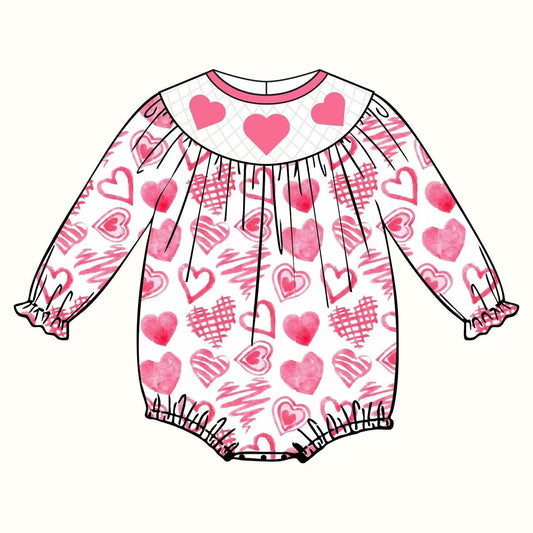 MOQ 8 Preorder LR2767 Valentine's Day Love Pink White Long-Sleeved Girls Bubble Romper 202510