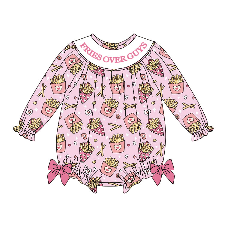 MOQ 8 Preorder LR2768 Fries Over Guys Pink Long-Sleeved Girls Bubble Romper 202510