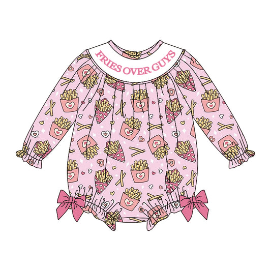 MOQ 8 Preorder LR2768 Fries Over Guys Pink Long-Sleeved Girls Bubble Romper 202510