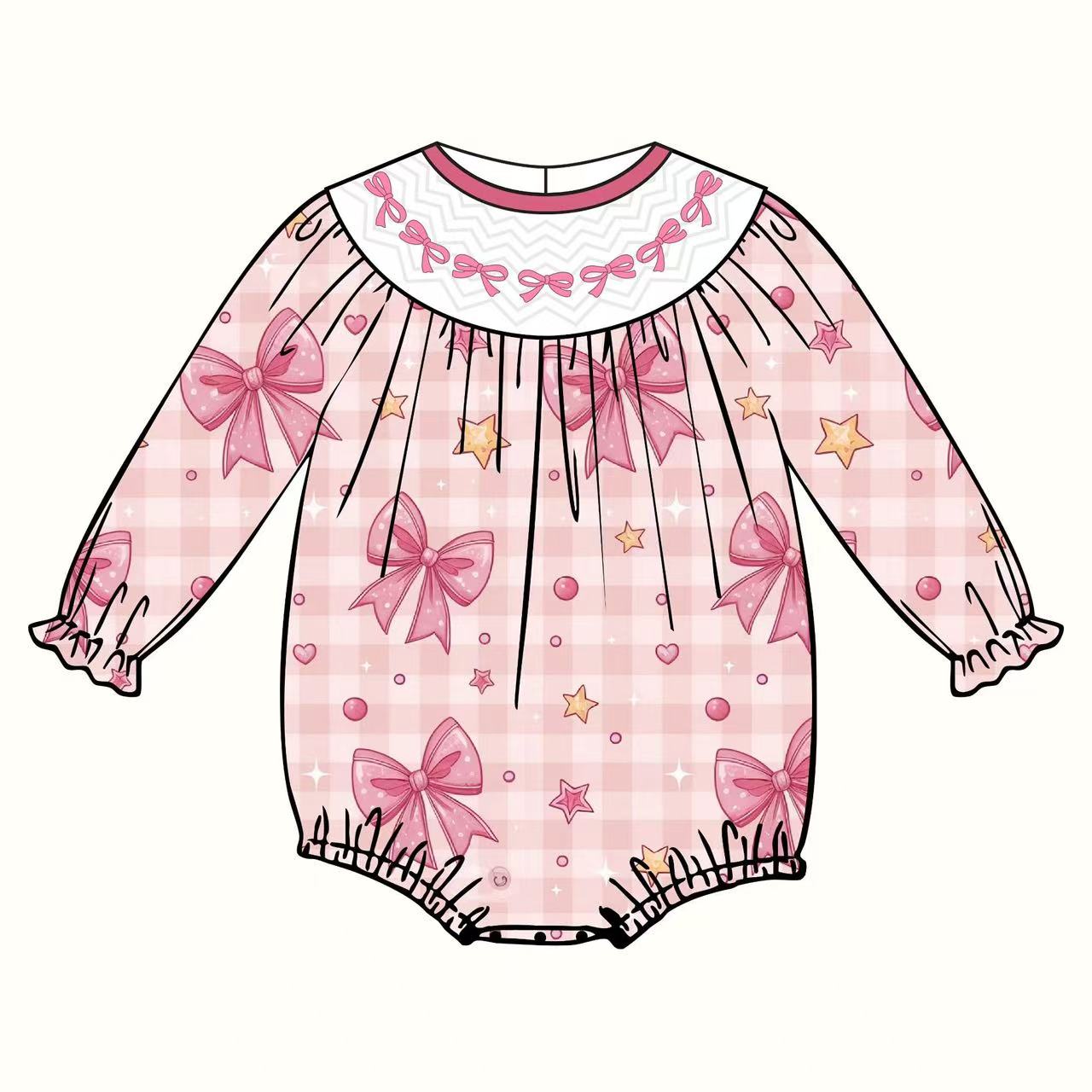 MOQ 8 Preorder LR2771 Valentine's Day Bubbles Bows Star Pink Long-Sleeved Girls Bubble Romper 202510