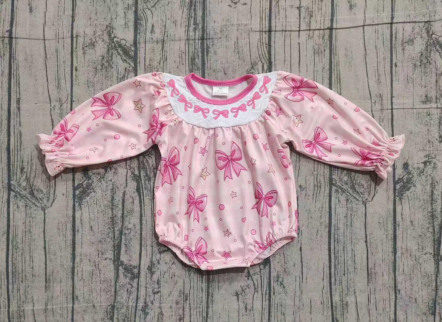 NO MOQ Preorder LR2771 Valentine's Day Bubbles Bows Star Pink Long-Sleeved Girls Bubble Romper 202511