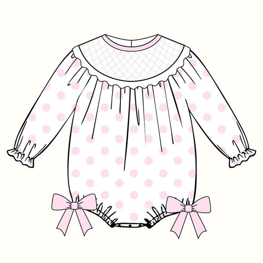 MOQ 8 Preorder LR2772 Valentine's Day Pink Dots Bows Long-Sleeved Girls Bubble Romper 202510