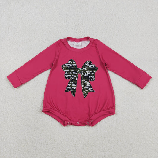 LR2776 Camouflage Bow Rose Red Long-Sleeved Girls Bubble Romper 202511 RTS