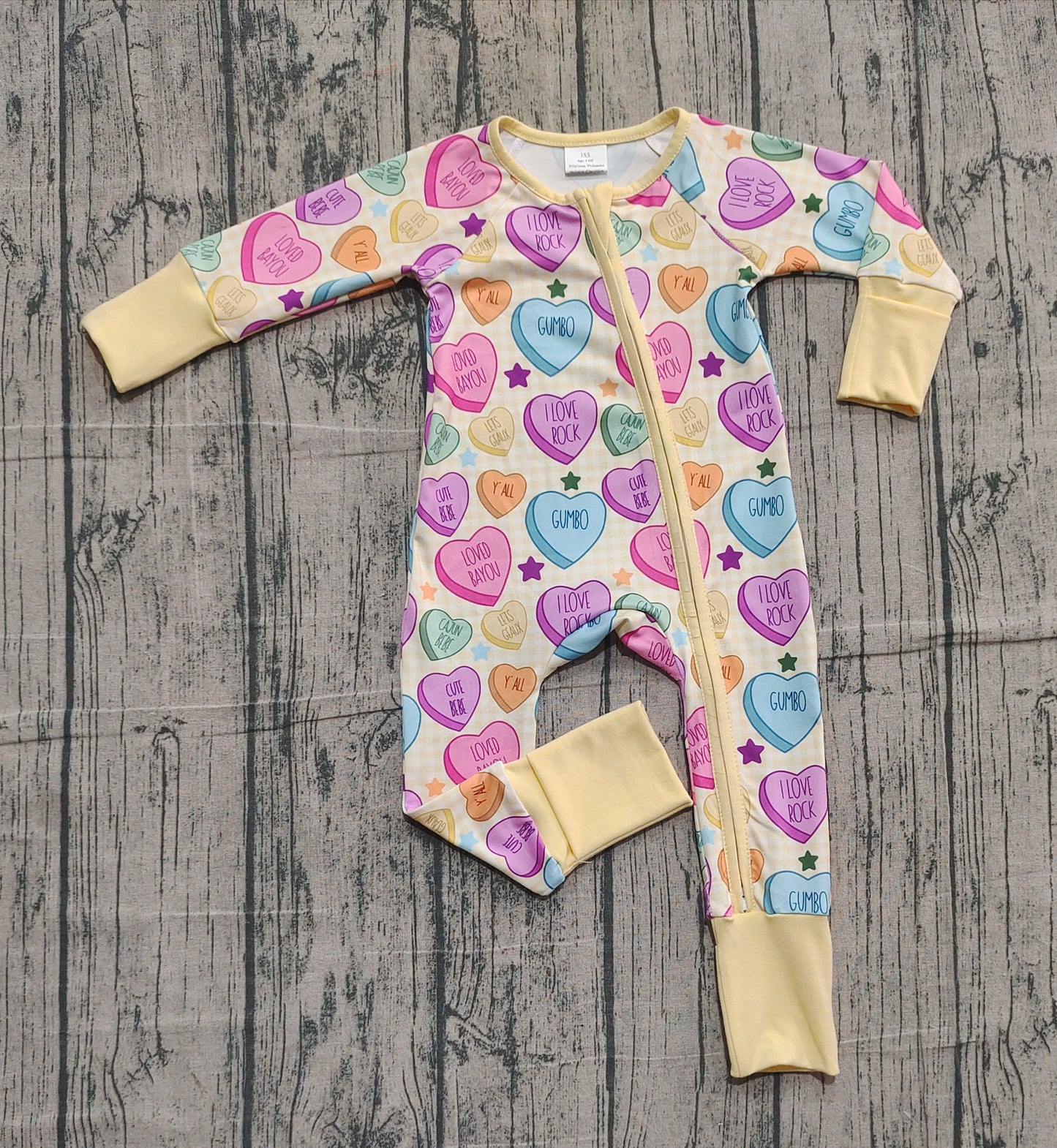 LR2778 Valentine's Day Yellow Long-Sleeved Girls Romper 202511 RTS