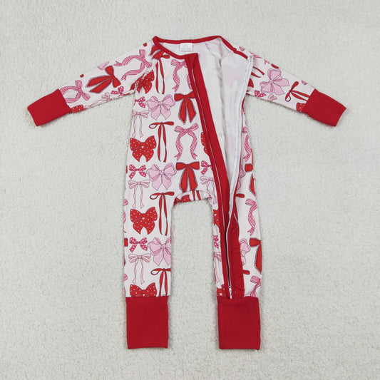 LR2780 Valentine's Day Bows Red Ruffle Long-Sleeved Girls Romper 202512 RTS