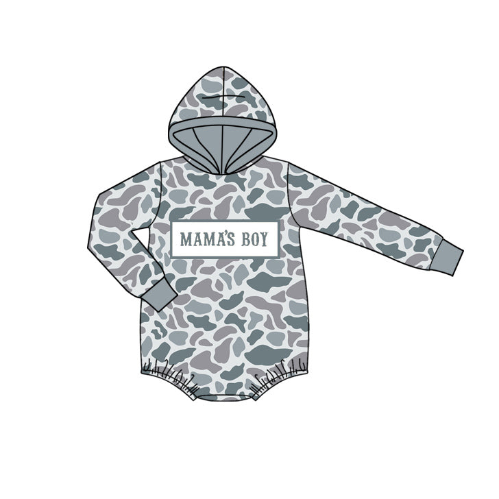 MOQ 5 preorder LR2794 MAMA'S BOY Gray Blue Camouflage Hooded Long-Sleeved Boys Bubble Romper 202510