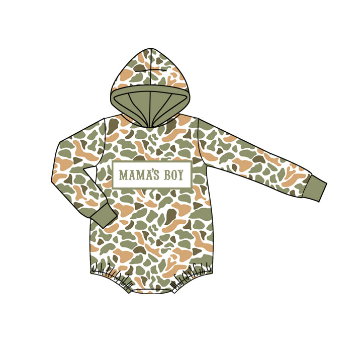 MOQ 5 preorder LR2798 MAMA'S BOY Yellow Green Camouflage Army Green Hooded Long-Sleeved Boys Bubble Romper 202510
