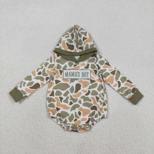 LR2798 Embroidered MAMA'S BOY Yellow Green Camouflage Army Green Hooded Long-Sleeved Boys Bubble Romper 202511 RTS