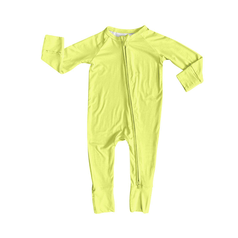 MOQ 5 preorder LR2799 Solid Yellow Green Zipper Long-Sleeved Baby Romper 202510